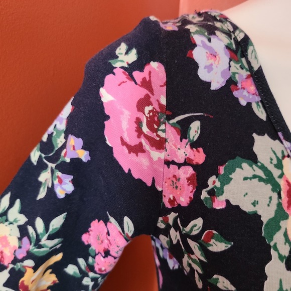 Tramp Dark Blue Floral Form Fitting Dress Bow Back - Picture 3 of 6